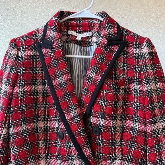 VERONICA BEARD Harriet Plaid Cutaway Tweed Dickey Blazer Red Sz 2 - Picture 5 of 10